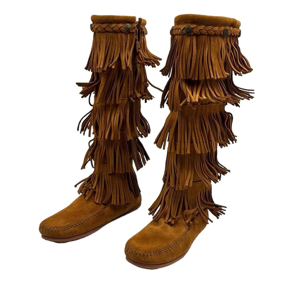 Minnetonka Suede 5 Layer Fringe Boots Size 7 - image 2